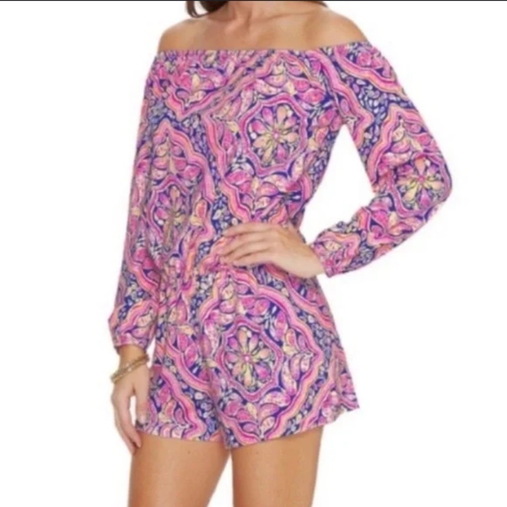 Lilly Pulitzer Lana Shorts Romper One Piece Off Shoulder Can't Resist Pattern